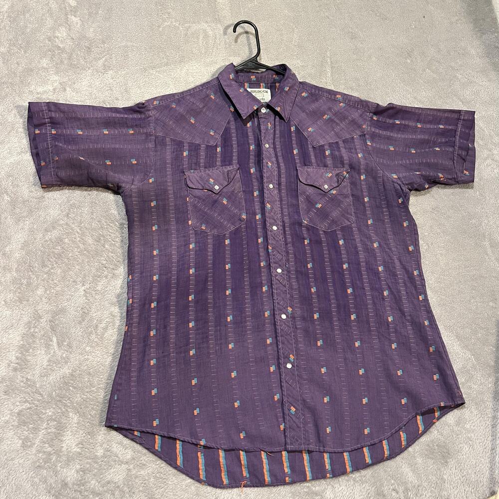 Vintage Ruddock Shirt Mens XL Purple Western Pearl Snap Sleeve 90s Made USA